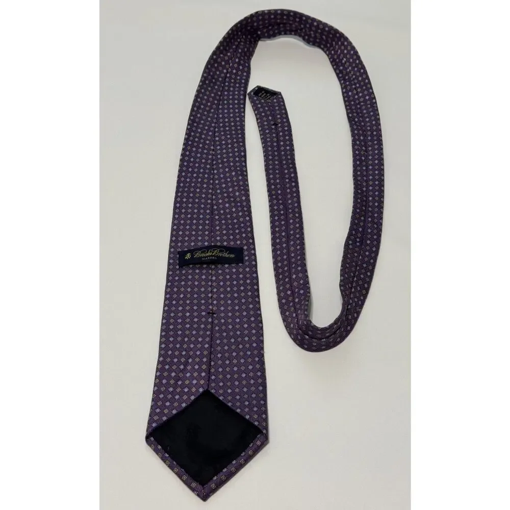 Vintage Brooks Brothers Makers Tie Hand Made 100% Silk Purple Geometric